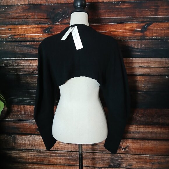 NWT 525 Anthropologie Sweater M/L Black Cropped Shrug Cardigan Button Front - Picture 7 of 12